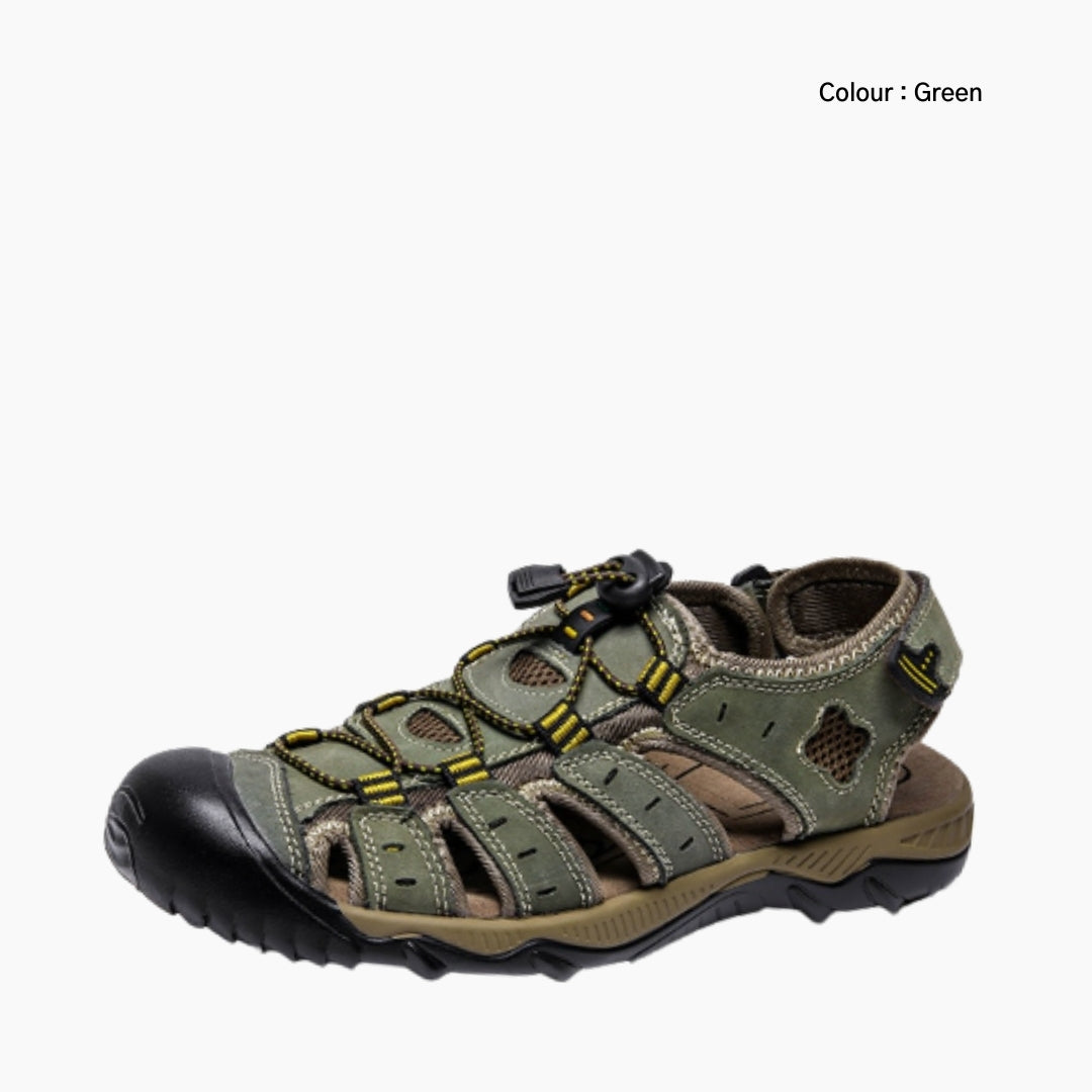 Green Elastic Band Closure, Non-Slip Sole : Flat Sandals for Men : Nuu - 0534NuM