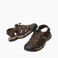 Dark brown Elastic Band Closure, Non-Slip Sole : Flat Sandals for Men : Nuu - 0534NuM