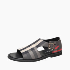 Black Gingham Pattern Sandals, Slip-on : Flat Sandals for Men : Nuu - 0535NuM