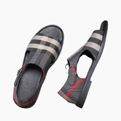 Black Gingham Pattern Sandals, Slip-on : Flat Sandals for Men : Nuu - 0535NuM
