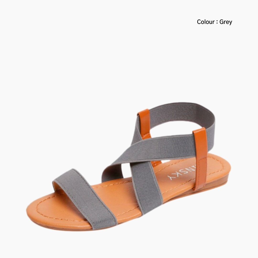 Grey Ankle Strap Sandal, Elastic Band Closure : Flat Sandals for Women : Nuu - 0537NuF