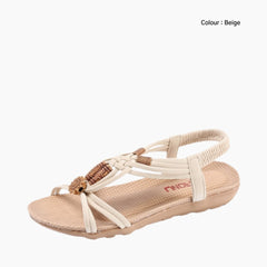 Beige Slip-On, Back-Strap : Flat Sandals for Women : Nuu - 0538NuF