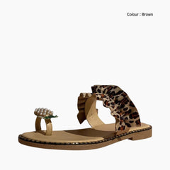 Brown Breathable : Flat Sandals for Women : Nuu - 0540NuF