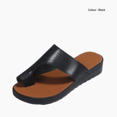 Black Slip-On, Orthopedic Sandals : Flat Sandals for Women : Nuu - 0541NuF