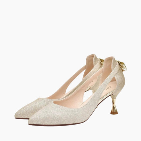 Gold Square Heel, Pointed-Toe : Wedding Heels : Piari - 0542PiF