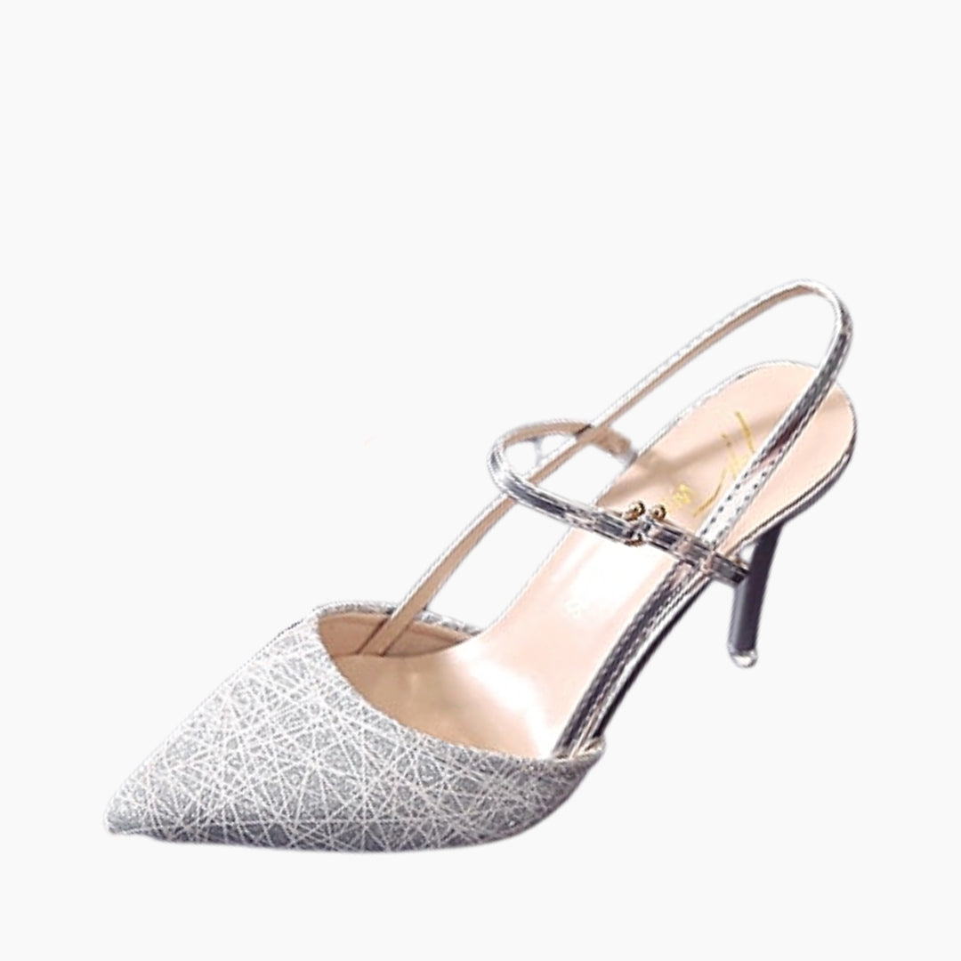 Silver Thin Heels, Pointed-Toe : Wedding Heels : Piari - 0545PiF