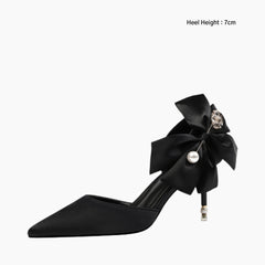 Black Thin Heels, Handmade : Wedding Heels : Piari - 0548PiF