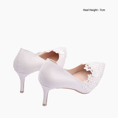 White Thin Heels, Handmade : Wedding Heels : Piari - 0550PiF