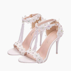 White Thin Heels, Handmade : Wedding Heels : Piari - 0554PiF