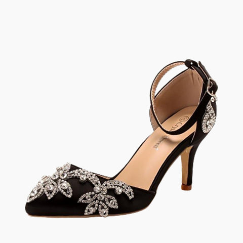 Black Thin Heels, Buckle Strap : Wedding Heels : Piari - 0557PiF