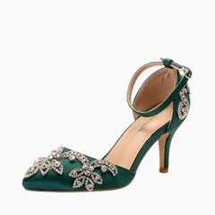 Green Thin Heels, Buckle Strap : Wedding Heels : Piari - 0557PiF