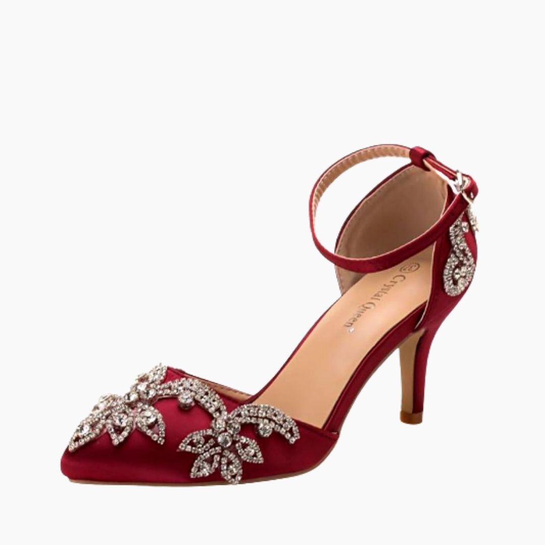 Red Thin Heels, Buckle Strap : Wedding Heels : Piari - 0557PiF