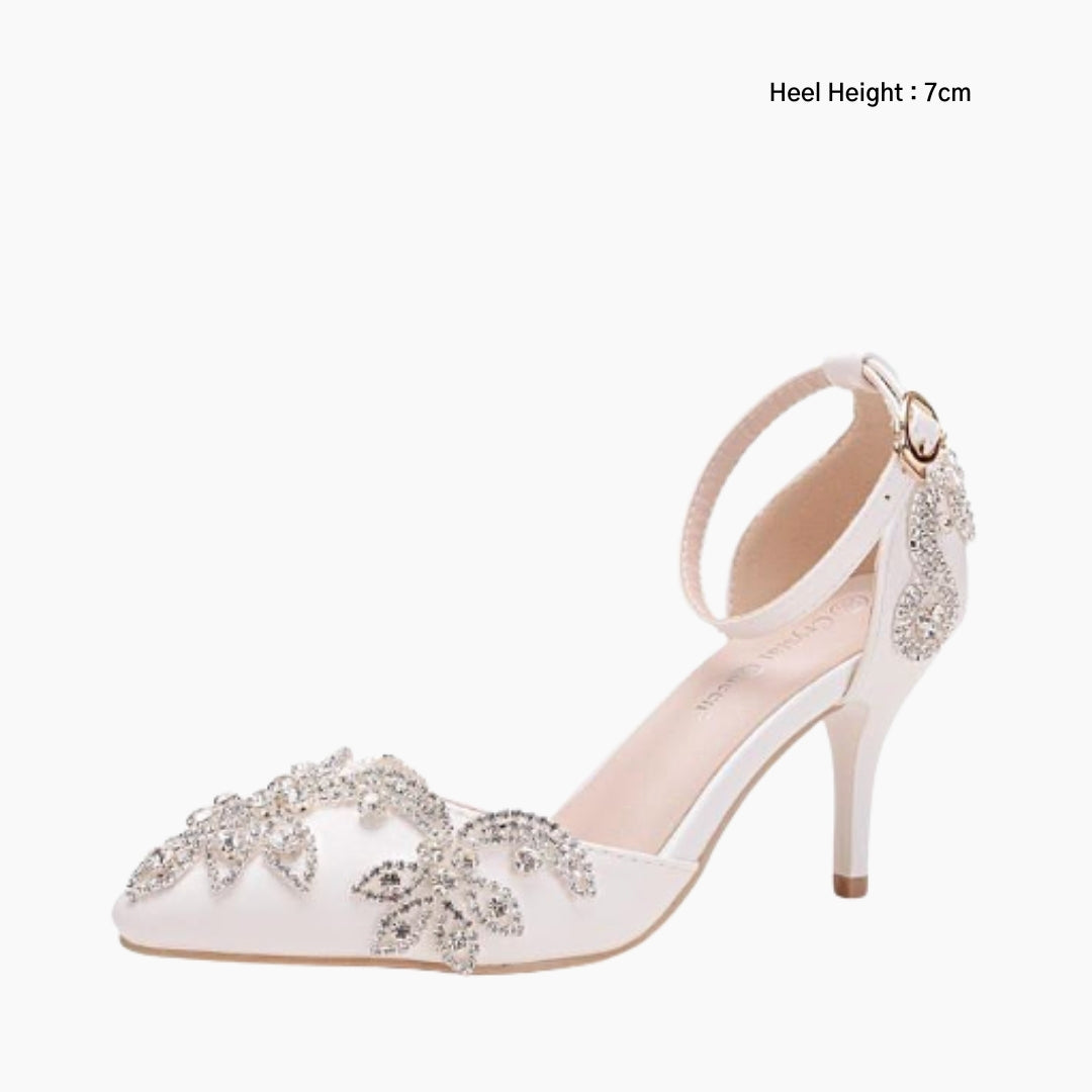 White Thin Heels, Pointed Toe : Wedding Heels : Piari - 0558PiF