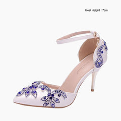 White & Blue Thin Heels, Pointed Toe : Wedding Heels : Piari - 0558PiF