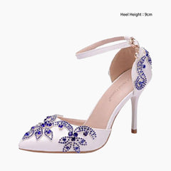 White & Blue Thin Heels, Pointed Toe : Wedding Heels : Piari - 0558PiF