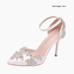White Thin Heels, Pointed Toe : Wedding Heels : Piari - 0558PiF