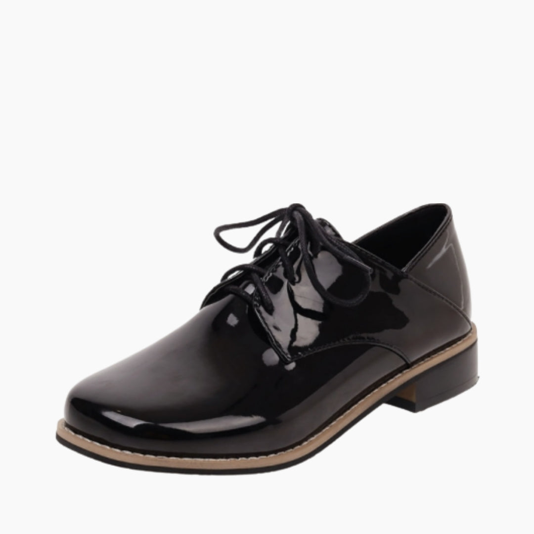 Black Round-Toe, Lace-Up : Oxford Shoes for Women : Purakha - 0571PuF