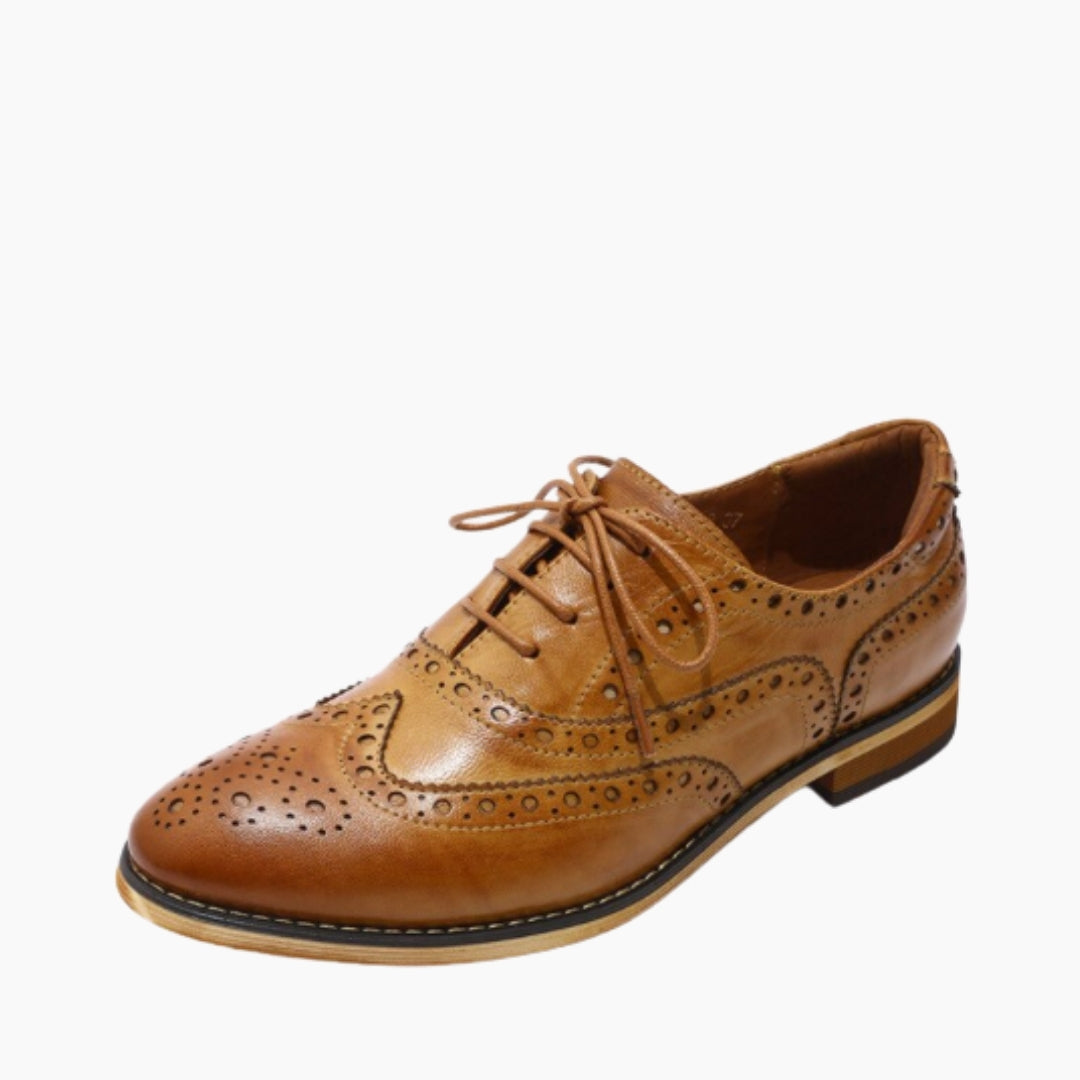 Brown Round-Toe, Lace-Up : Oxford Shoes for Women : Purakha - 0574PuF