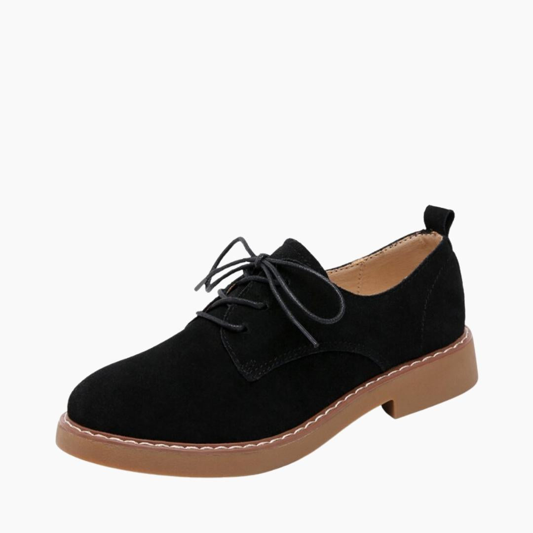Black Lace-Up, Round-Toe : Oxford Shoes for Women : Purakha - 0575PuF