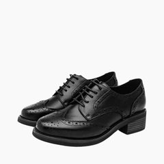 Black Round-Toe, Lace-Up : Oxford Shoes for Women : Purakha - 0577PuF