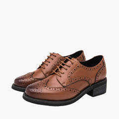 Brown Round-Toe, Lace-Up : Oxford Shoes for Women : Purakha - 0577PuF