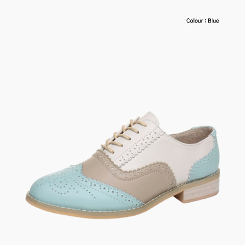 Blue Lace-Up, Round-Toe : Oxford Shoes for Women : Purakha - 0578PuF