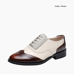 Brown Lace-Up, Round-Toe : Oxford Shoes for Women : Purakha - 0578PuF