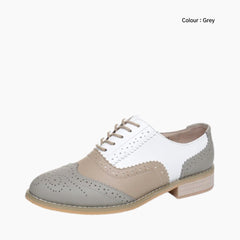 Grey Lace-Up, Round-Toe : Oxford Shoes for Women : Purakha - 0578PuF