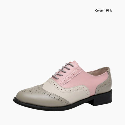 Pink Lace-Up, Round-Toe : Oxford Shoes for Women : Purakha - 0578PuF