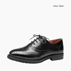 Black Round-Toe, Lace-Up : Oxford Shoes for Women : Purakha - 0580PuF