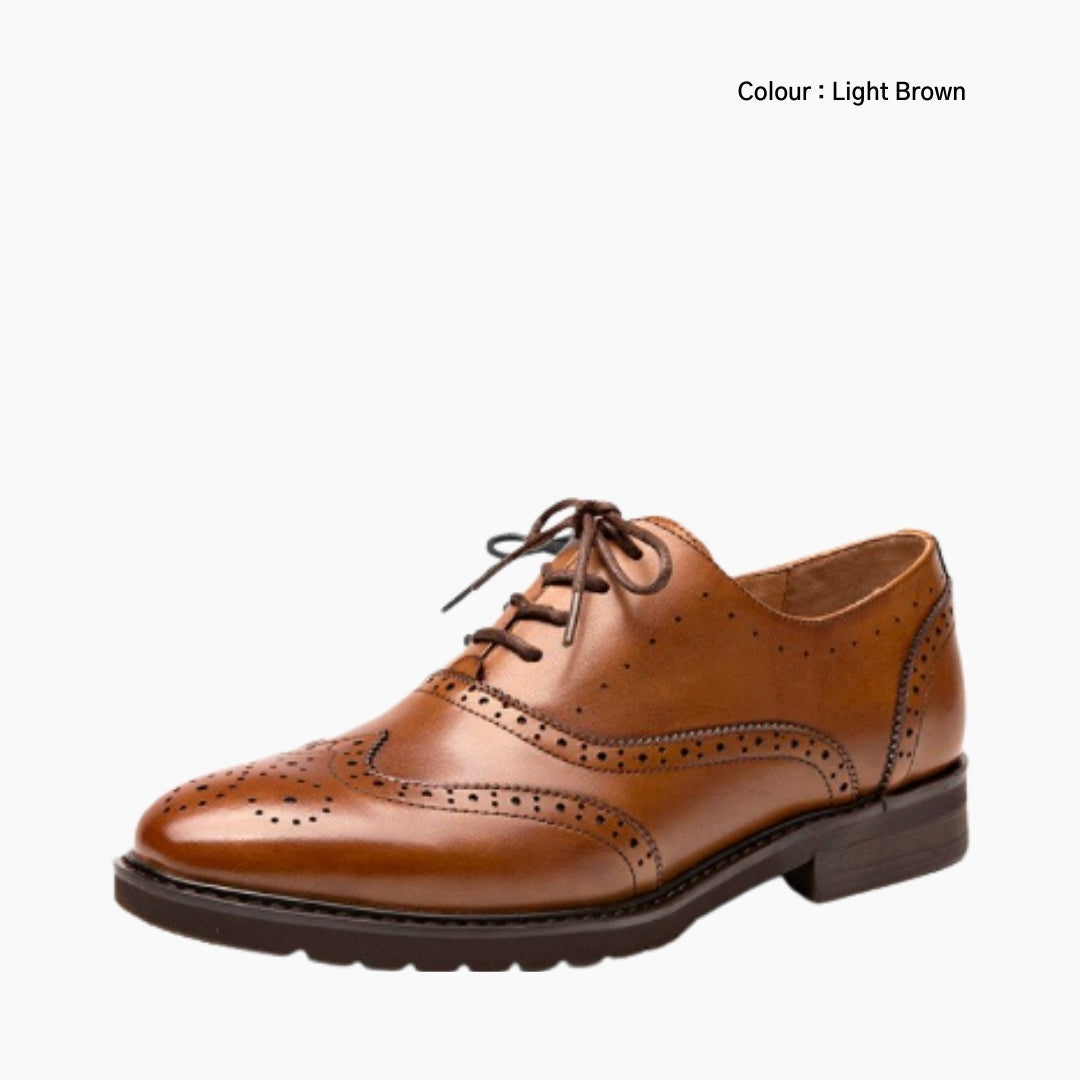 Light Brown Round-Toe, Lace-Up : Oxford Shoes for Women : Purakha - 0580PuF
