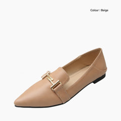 Beige Boat Shoes, Pointed-Toe : Flat Shoes for Women : Sahi - 0584SaF