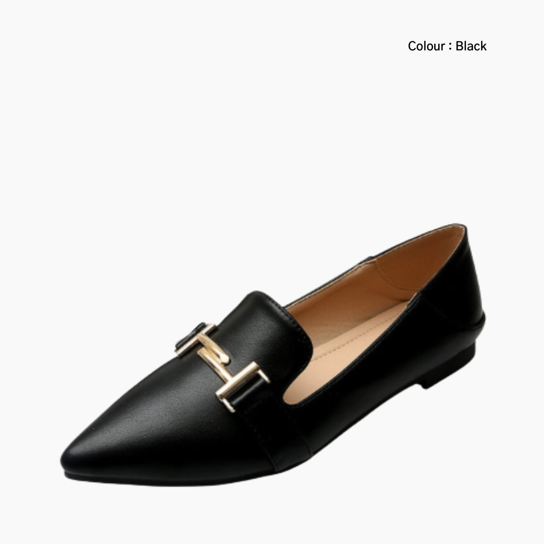Black Boat Shoes, Pointed-Toe : Flat Shoes for Women : Sahi - 0584SaF