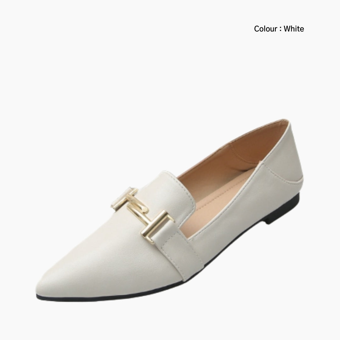 White Boat Shoes, Pointed-Toe : Flat Shoes for Women : Sahi - 0584SaF