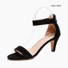 Black Zip Closure, Ankle Strap : Comfortable Heels : Saukhe - 0592SkF