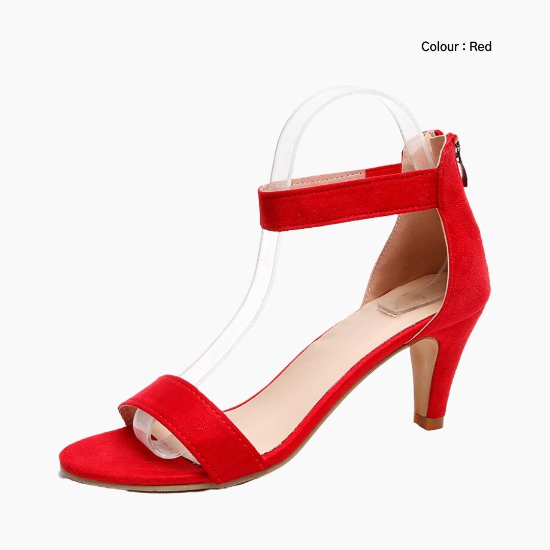 Red Zip Closure, Ankle Strap : Comfortable Heels : Saukhe - 0592SkF