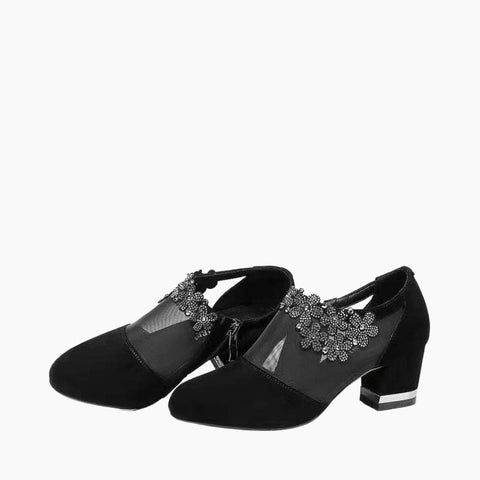 Black Square Heel, Handmade : Comfortable Heels : Saukhe - 0593SkF