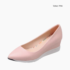 Pink Wedges, Pointed-Toe : Comfortable Heels : Saukhe - 0595SkF