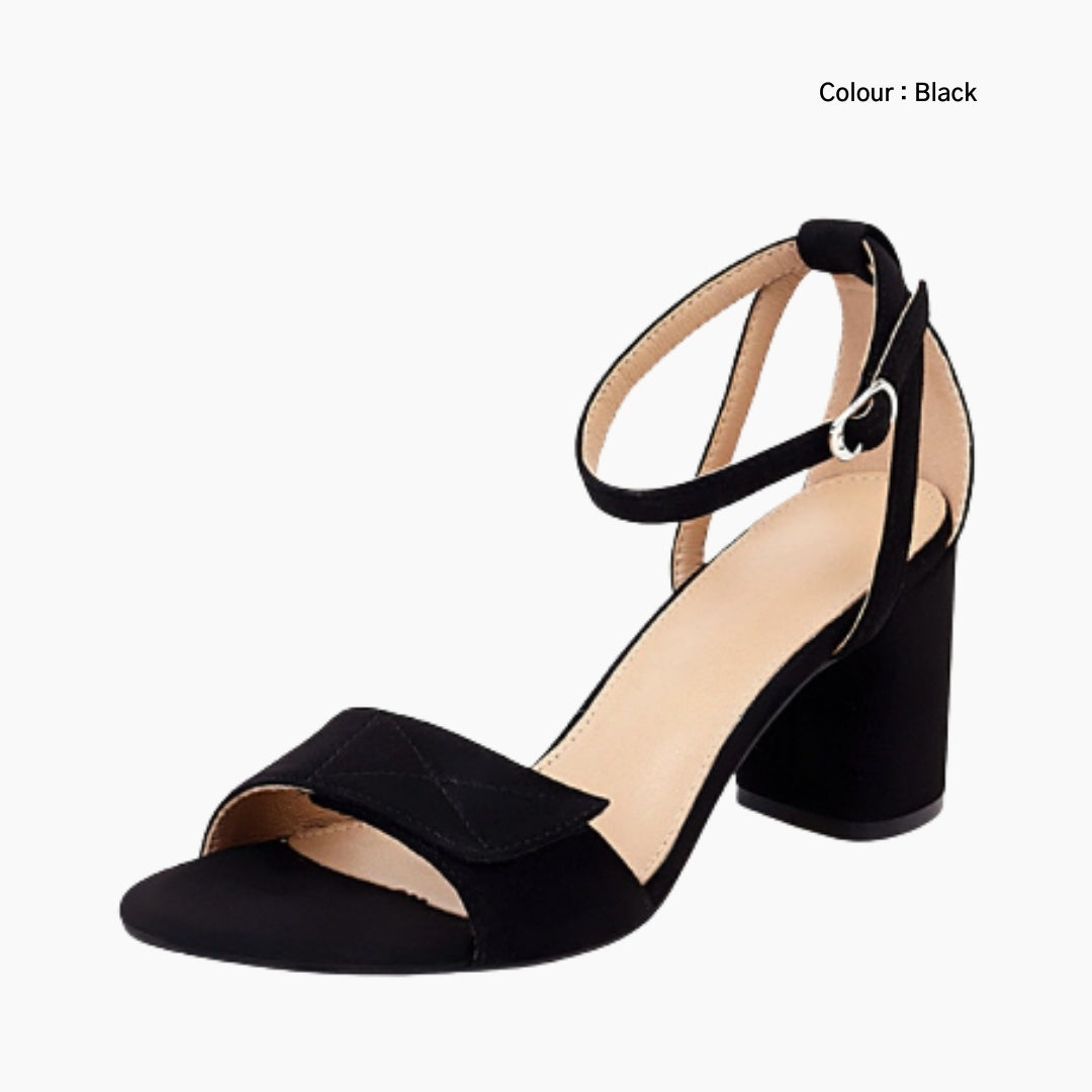 Black Buckle Strap, Square Heel : Comfortable Heels : Saukhe - 0598SkF