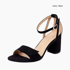 Black Buckle Strap, Square Heel : Comfortable Heels : Saukhe - 0598SkF
