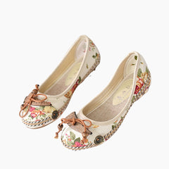 White Round Toe, Breathable : Comfortable Flats : Suhele - 0600SuF