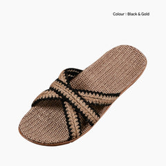 Black & Gold Non-Slip, Cushioned : Outdoor Slippers for Women:  Sigara - 0610SiF
