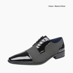 Black & Silver Round-Toe, Lace-Up : Men's Wedding Shoes : Viah - 0619ViM