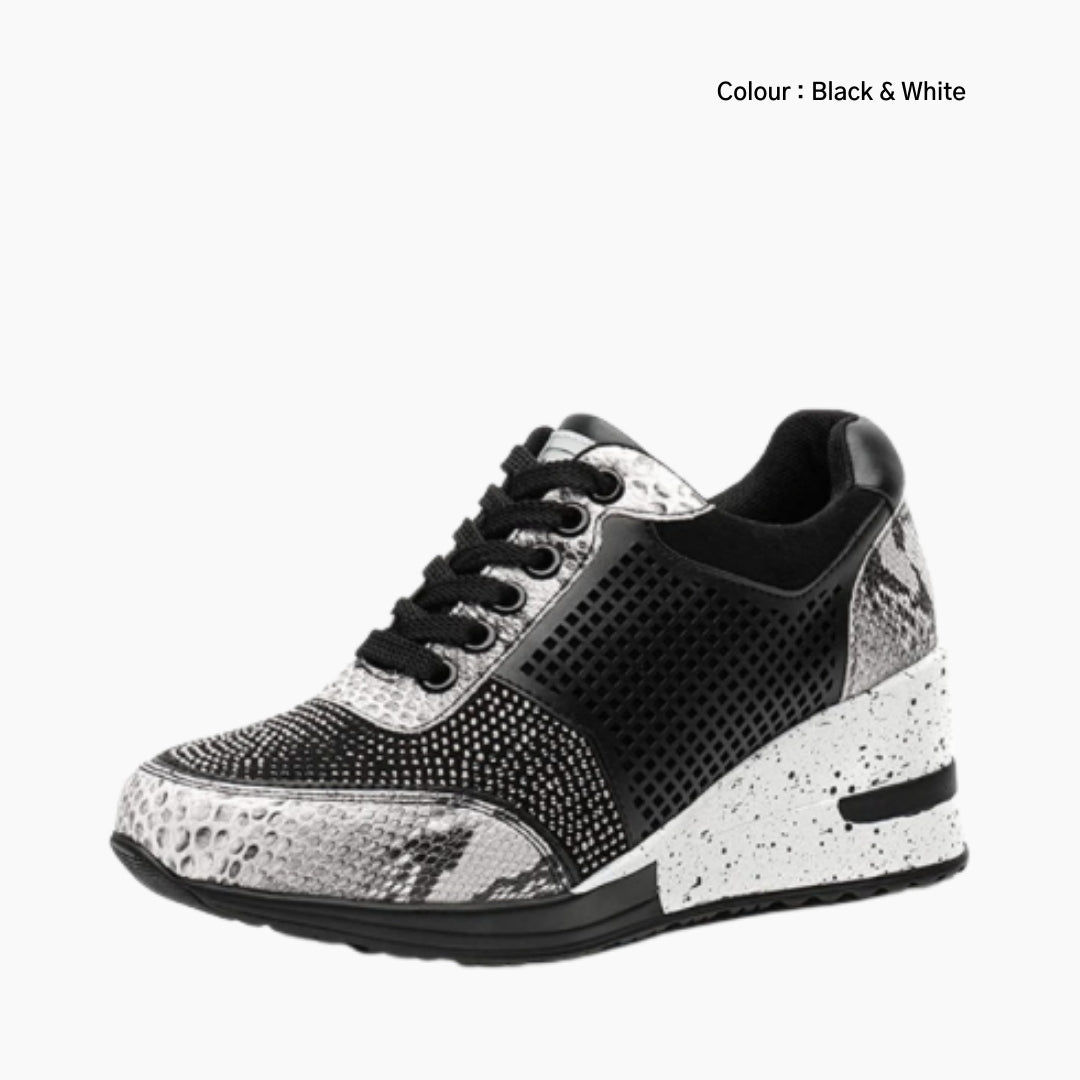 Black & White Lace-up, Height Increasing : Walking Shoes for Women : Turhia - 0628TuF
