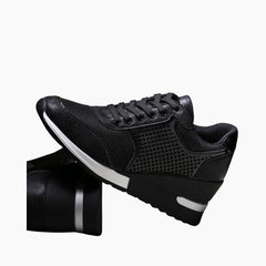 Black Lace-up, Height Increasing : Walking Shoes for Women : Turhia - 0628TuF