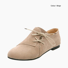 Beige Round-Toe, Lace-Up : Smart Casual Shoes for Women : Teja - 0641TeF