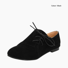 Black Round-Toe, Lace-Up : Smart Casual Shoes for Women : Teja - 0641TeF