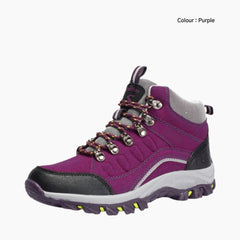 Purple Lace-Up, Breathable : Hiking Boots for Women : Pahaara - 0703PaF