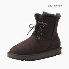 Dark Brown Round Toe, Handmade : Winter Boots for Women : Saradi - 0727SrF