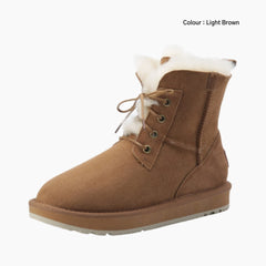 Light Brown Round Toe, Handmade : Winter Boots for Women : Saradi - 0727SrF